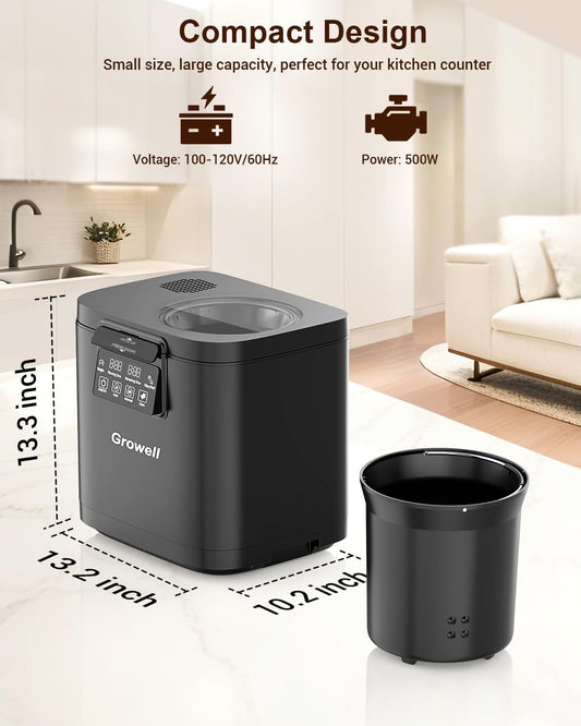Electric Composter for Kitchen, 4L Indoor Odorless Compost Bin with 2 Carbon Filters, Upgraded Brushless Motor, Auto-Clean, LED Display, Visible Window, Smart Countertop Food Waste Composting Machine,GWEC01BKB