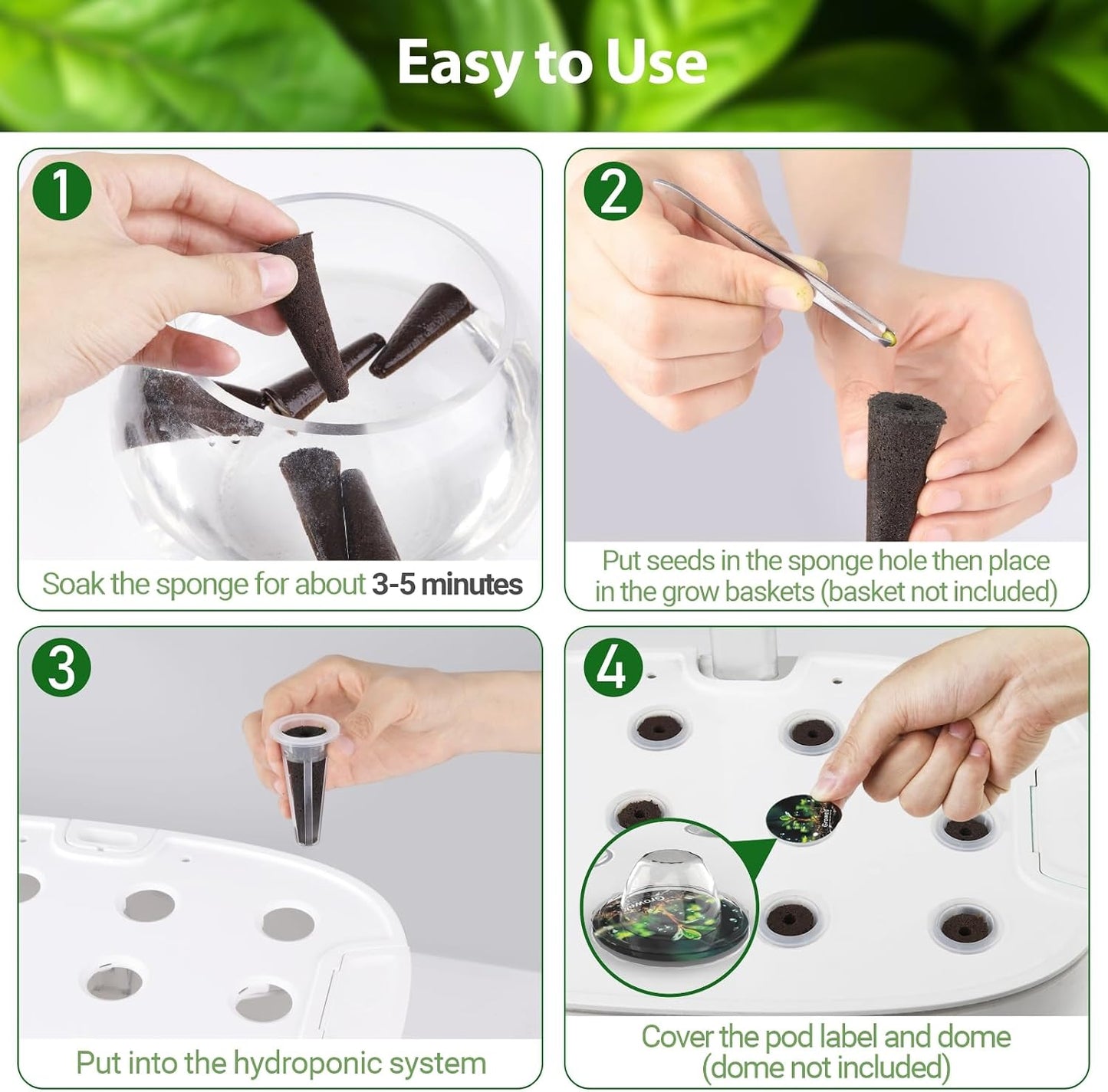 Growell 120Pcs Hydroponic Pods Kit, 60 Grow Sponges with 60 Pod Labels, Hydroponics Supplies, Grower Pods Refill Compatible with AeroGarden & Most Growing System, Seed Starter Pods for Indoor Garden,GWHS11ACCY1