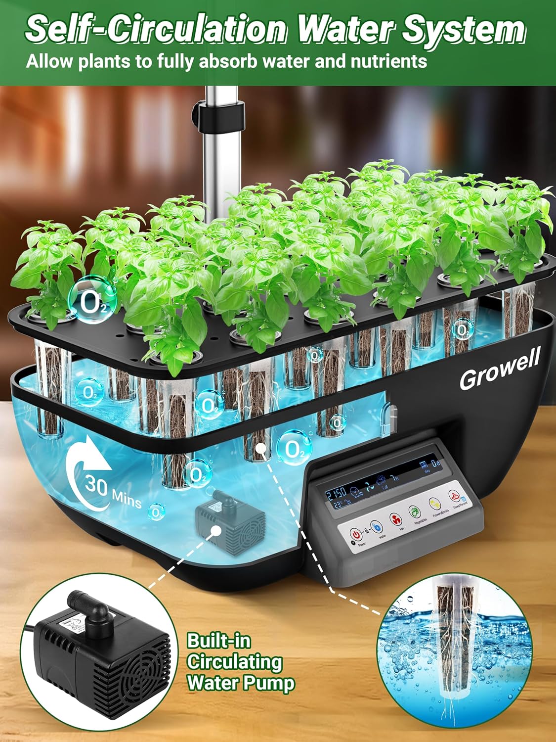 Hydroponics Growing System Kit, 16 Pods Indoor Garden with 28W Full Spectrum LED Grow Light