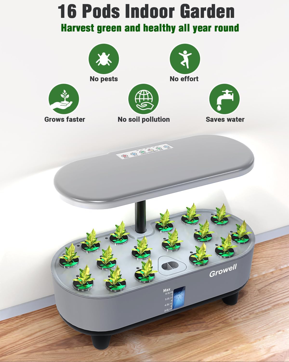 Hydroponics Growing System Kit, 16 Pods Indoor Garden with 28W Full Spectrum LED Grow Light