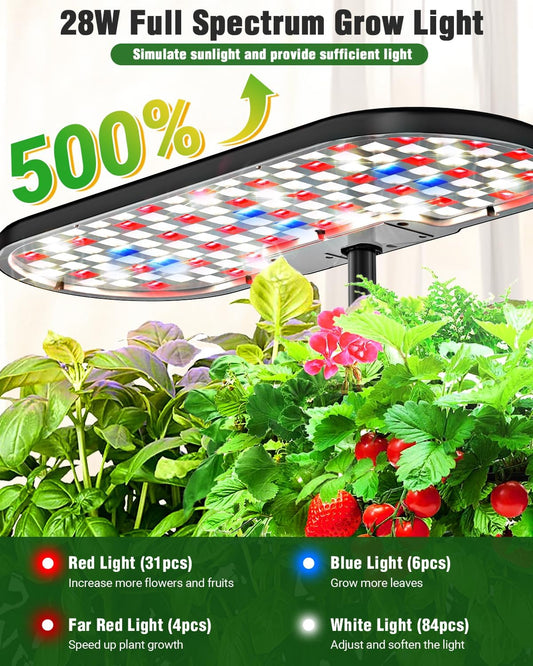 Hydroponics Growing System Kit, 16 Pods Indoor Garden with 28W Full Spectrum LED Grow Light