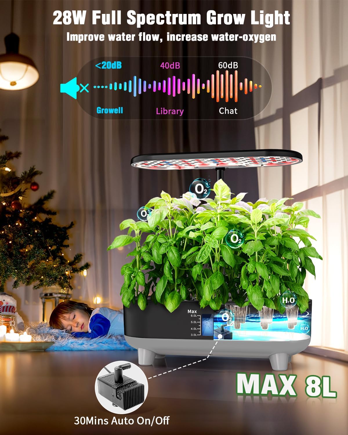 Hydroponics Growing System Kit, 16 Pods Indoor Garden with 28W Full Spectrum LED Grow Light