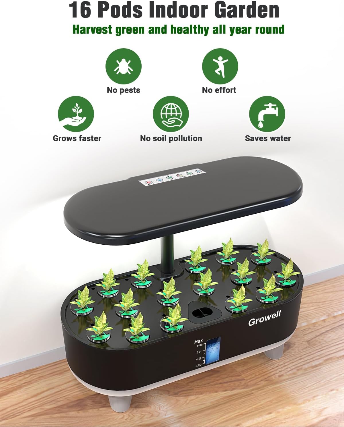 Hydroponics Growing System Kit, 16 Pods Indoor Garden with 28W Full Spectrum LED Grow Light