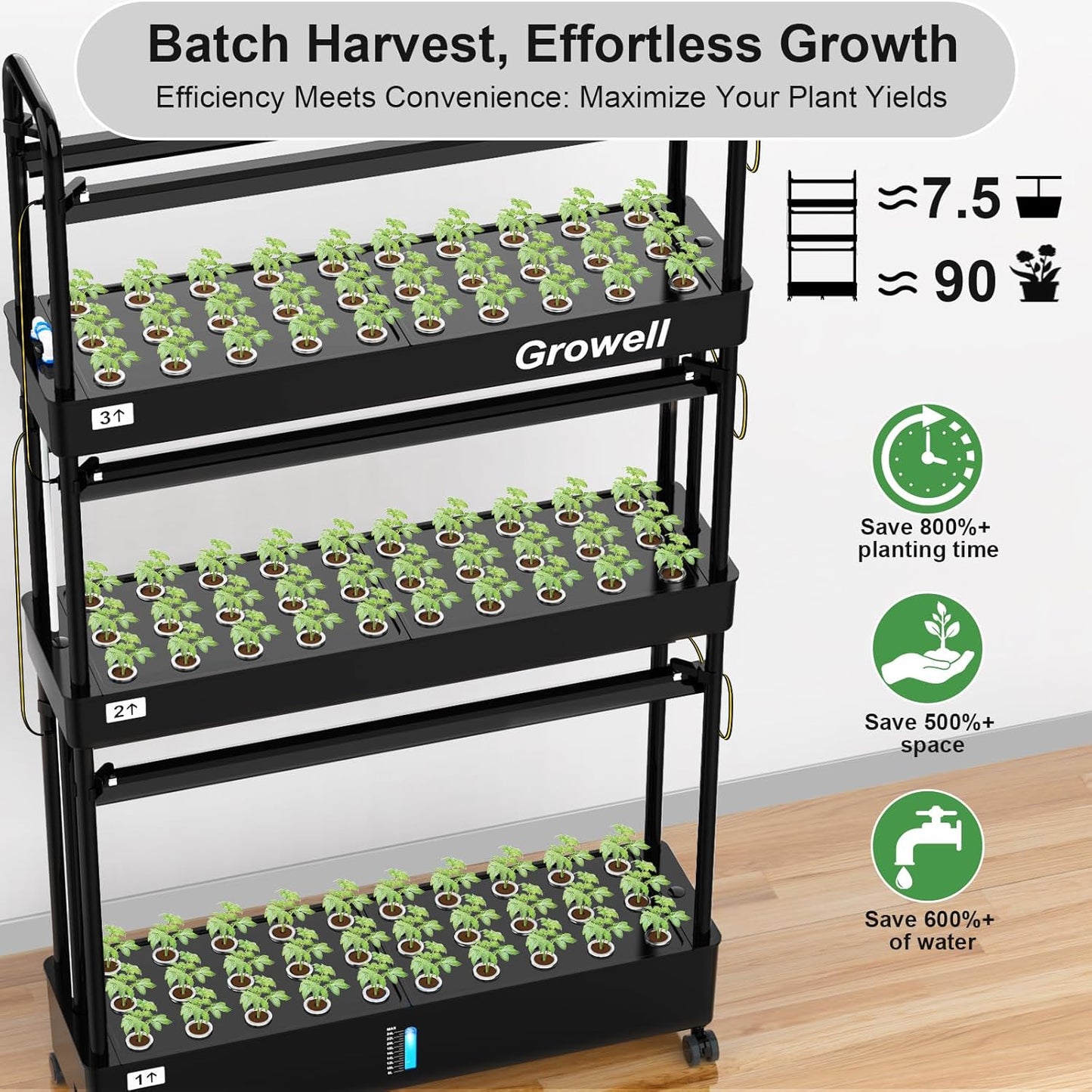 HS03 Hydroponics Growing System Kit, 60 Pods Vertical Indoor Garden with LED Grow Light