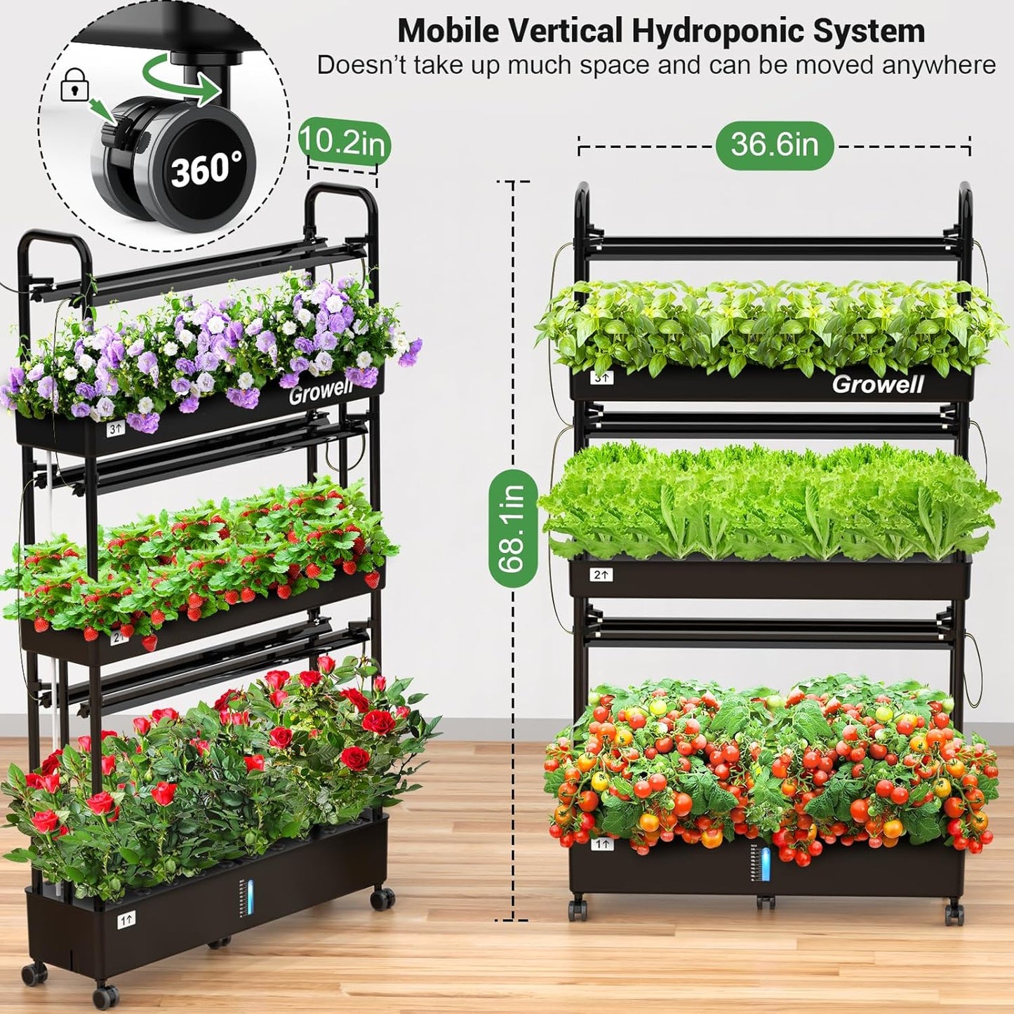 HS03 Hydroponics Growing System Kit, 60 Pods Vertical Indoor Garden with LED Grow Light