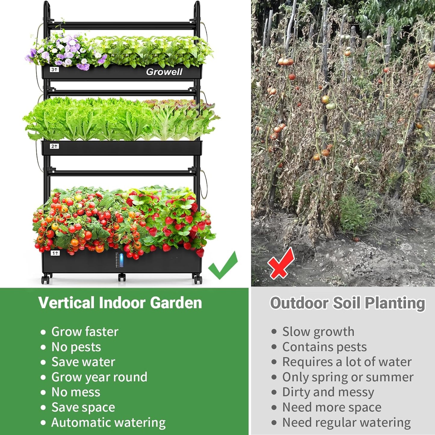 HS03 Hydroponics Growing System Kit, 60 Pods Vertical Indoor Garden with LED Grow Light
