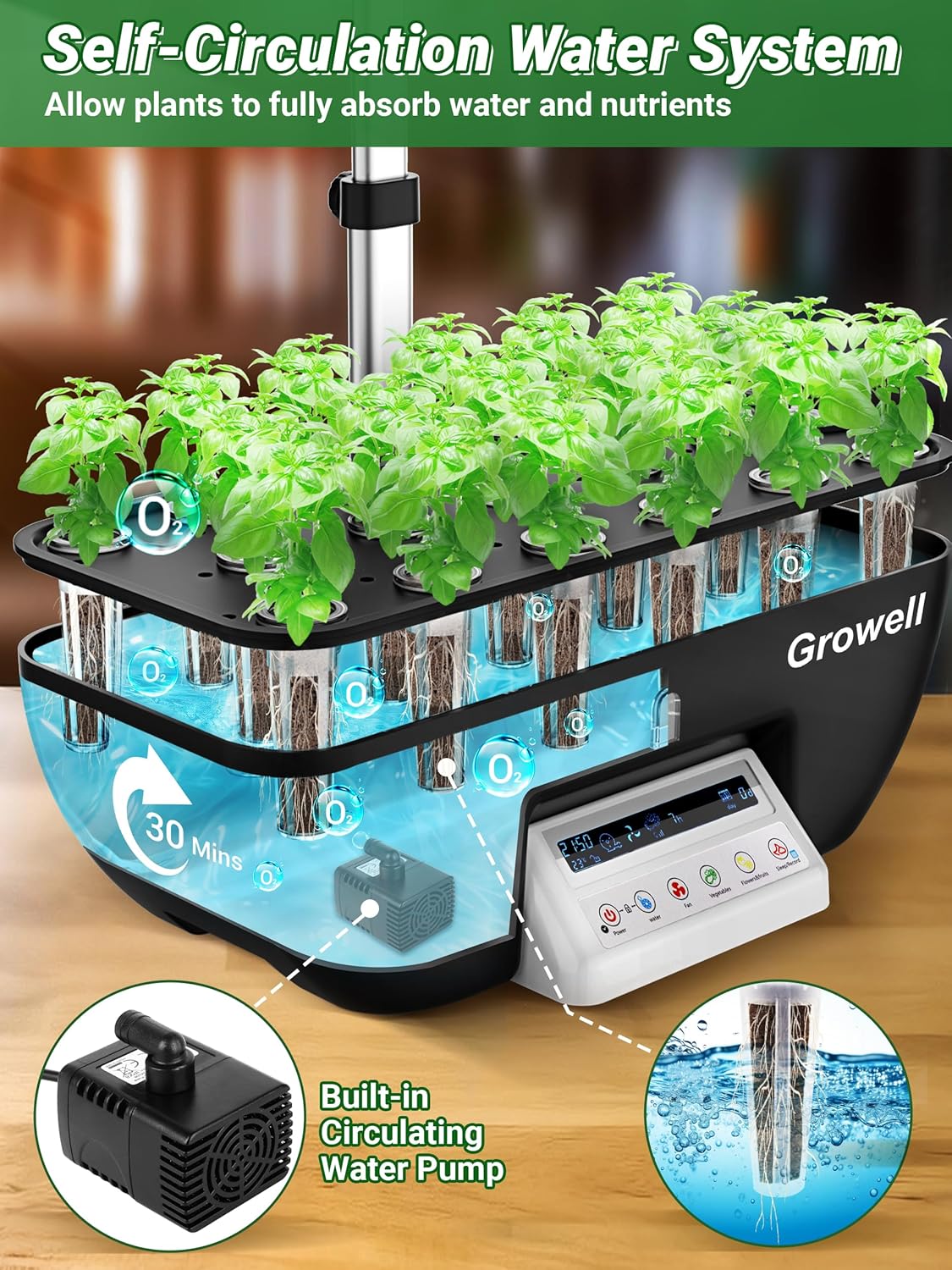 Hydroponics Growing System Kit, 16 Pods Indoor Garden with 28W Full Spectrum LED Grow Light