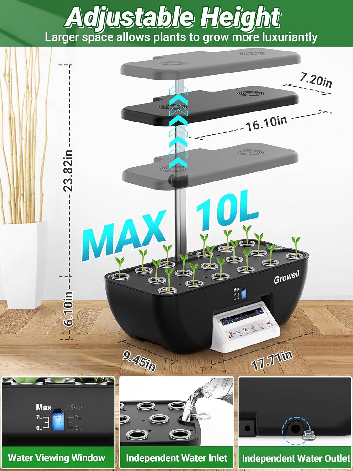 Hydroponics Growing System Kit, 16 Pods Indoor Garden with 28W Full Spectrum LED Grow Light