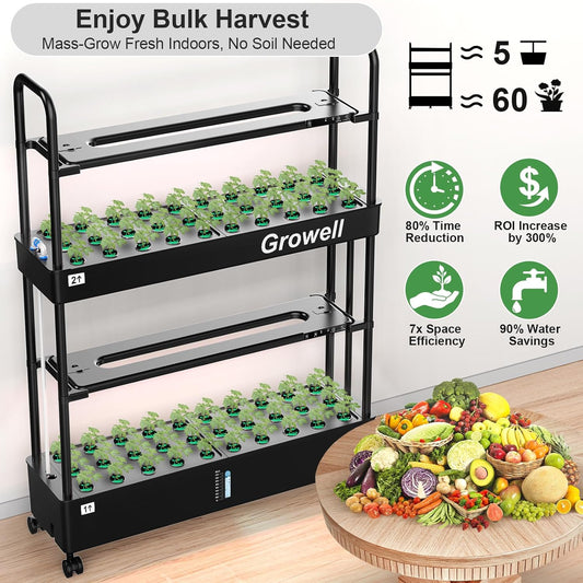 Growell Large Hydroponics Growing System Kit, 60 Pods Vertical Hydroponic Garden with 2 Light Modes Grow Light