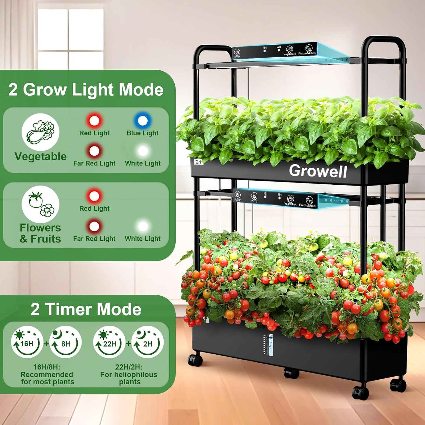 Growell Large Hydroponics Growing System Kit, 60 Pods Vertical Hydroponic Garden with 2 Light Modes Grow Light