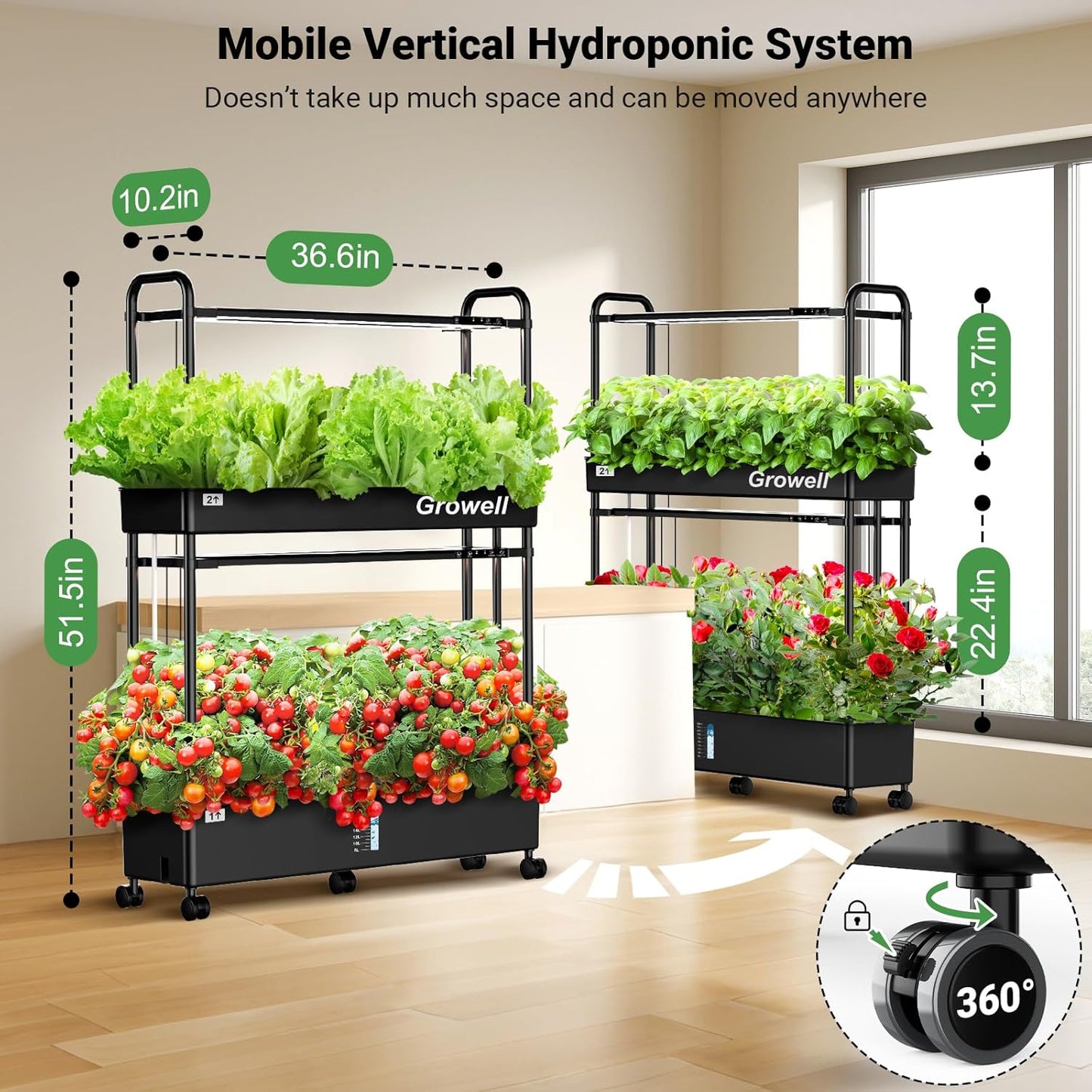 Growell Large Hydroponics Growing System Kit, 60 Pods Vertical Hydroponic Garden with 2 Light Modes Grow Light