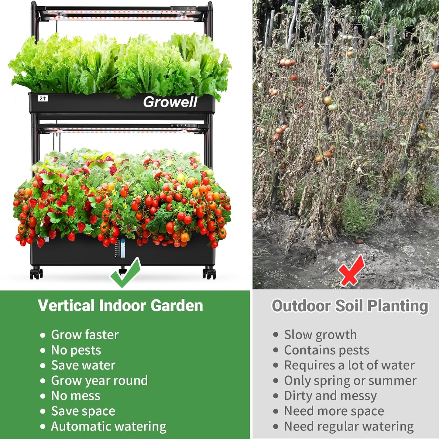 Growell Large Hydroponics Growing System Kit, 60 Pods Vertical Hydroponic Garden with 2 Light Modes Grow Light