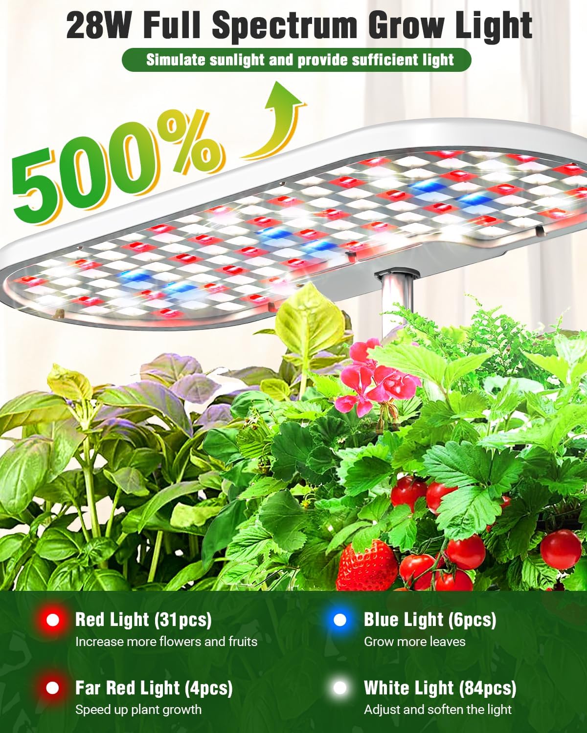 Hydroponics Growing System Kit, 16 Pods Indoor Garden with 28W Full Spectrum LED Grow Light