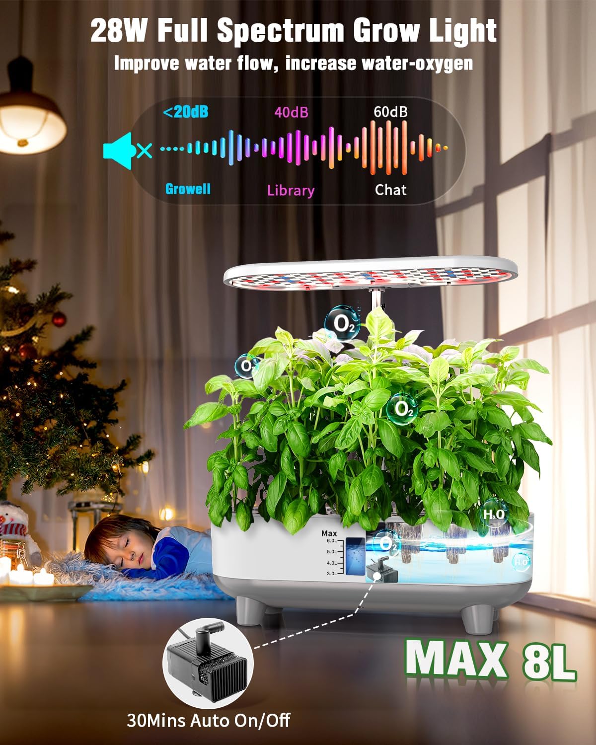 Hydroponics Growing System Kit, 16 Pods Indoor Garden with 28W Full Spectrum LED Grow Light