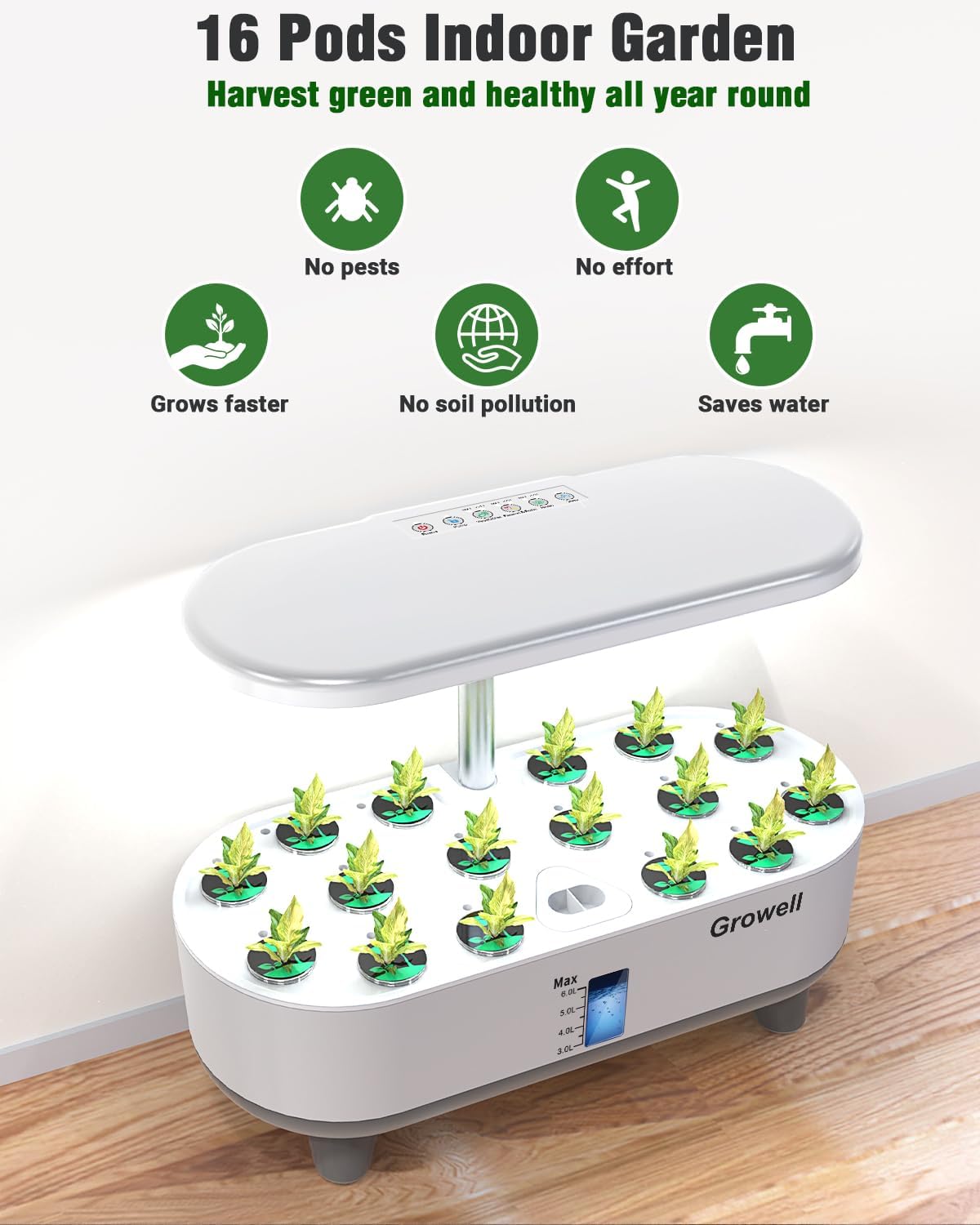 Hydroponics Growing System Kit, 16 Pods Indoor Garden with 28W Full Spectrum LED Grow Light