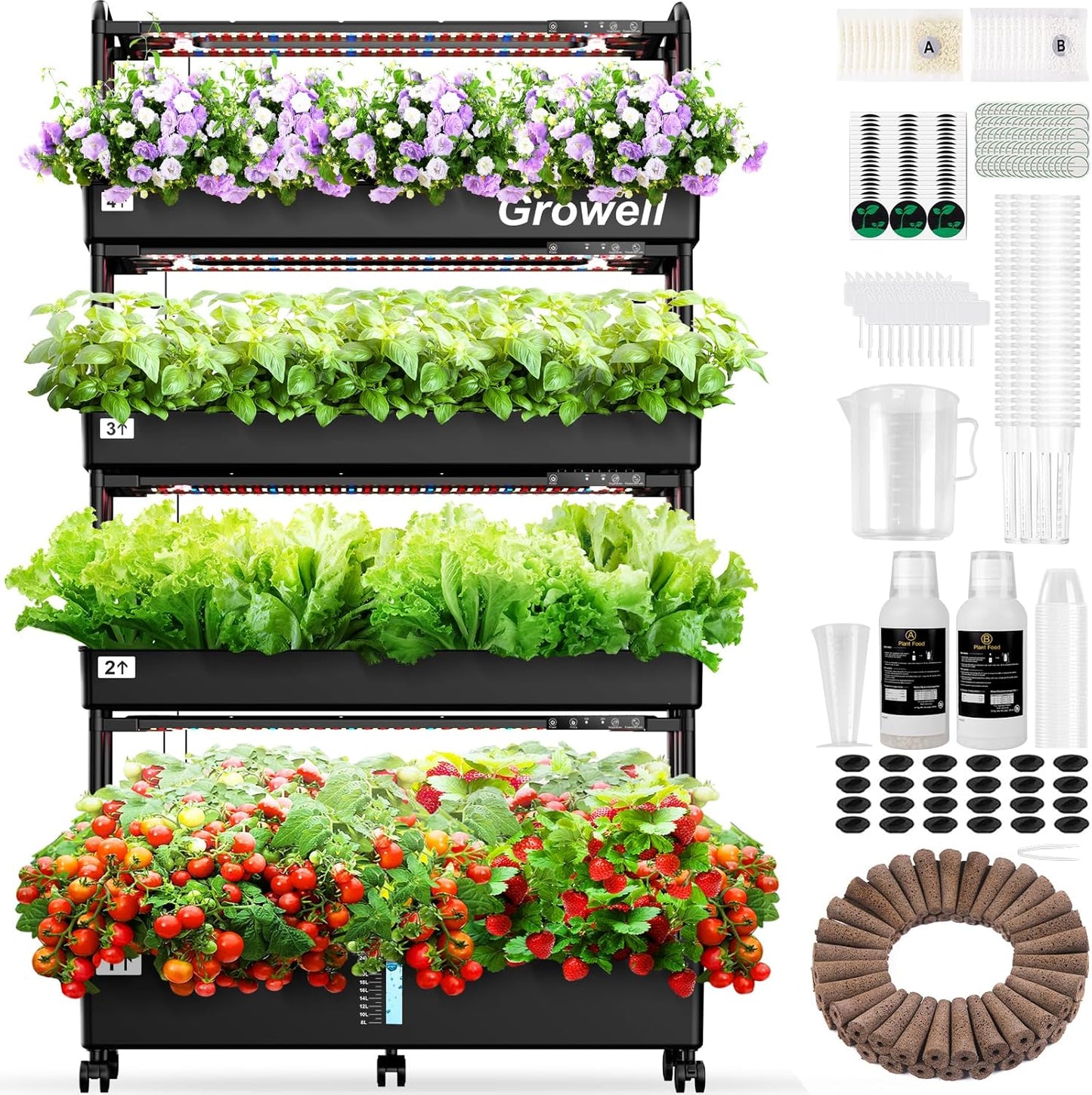 Growell Large Hydroponics Growing System Kit, 60 Pods Vertical Hydroponic Garden with 2 Light Modes Grow Light