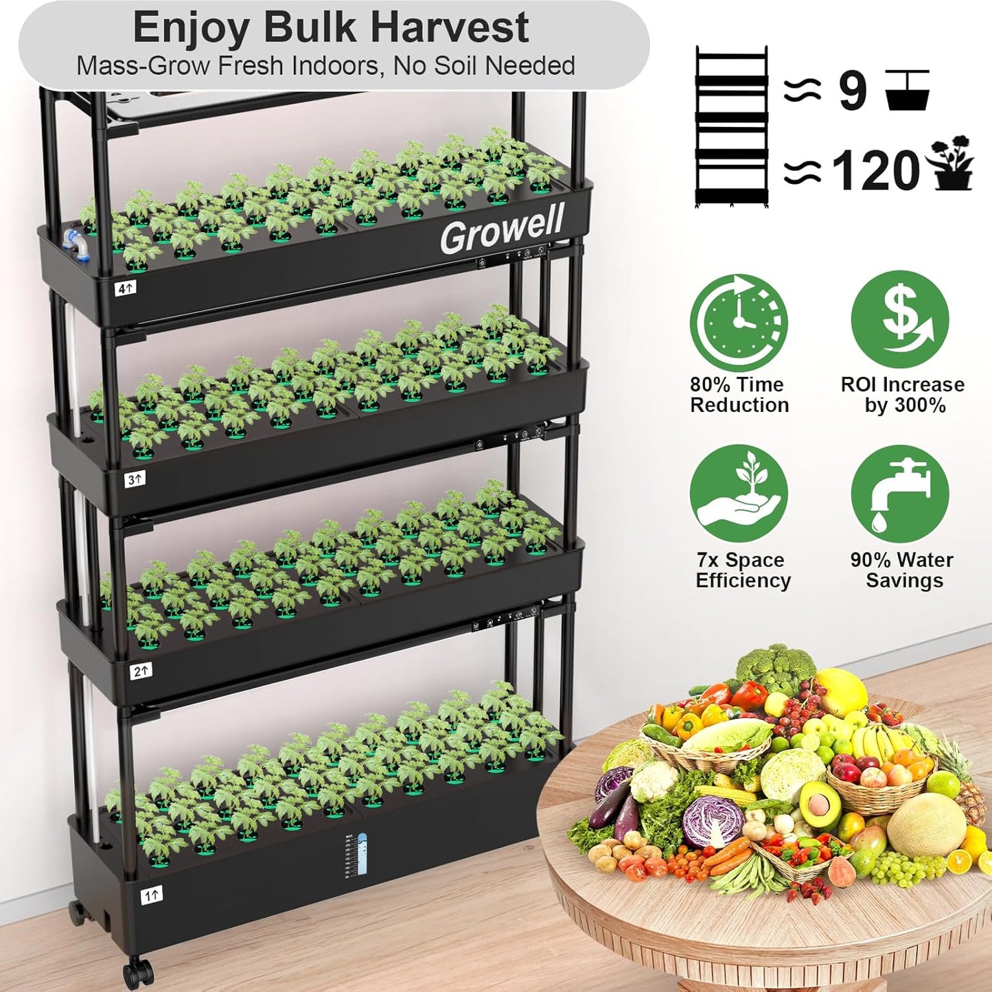 Growell Large Hydroponics Growing System Kit, 60 Pods Vertical Hydroponic Garden with 2 Light Modes Grow Light