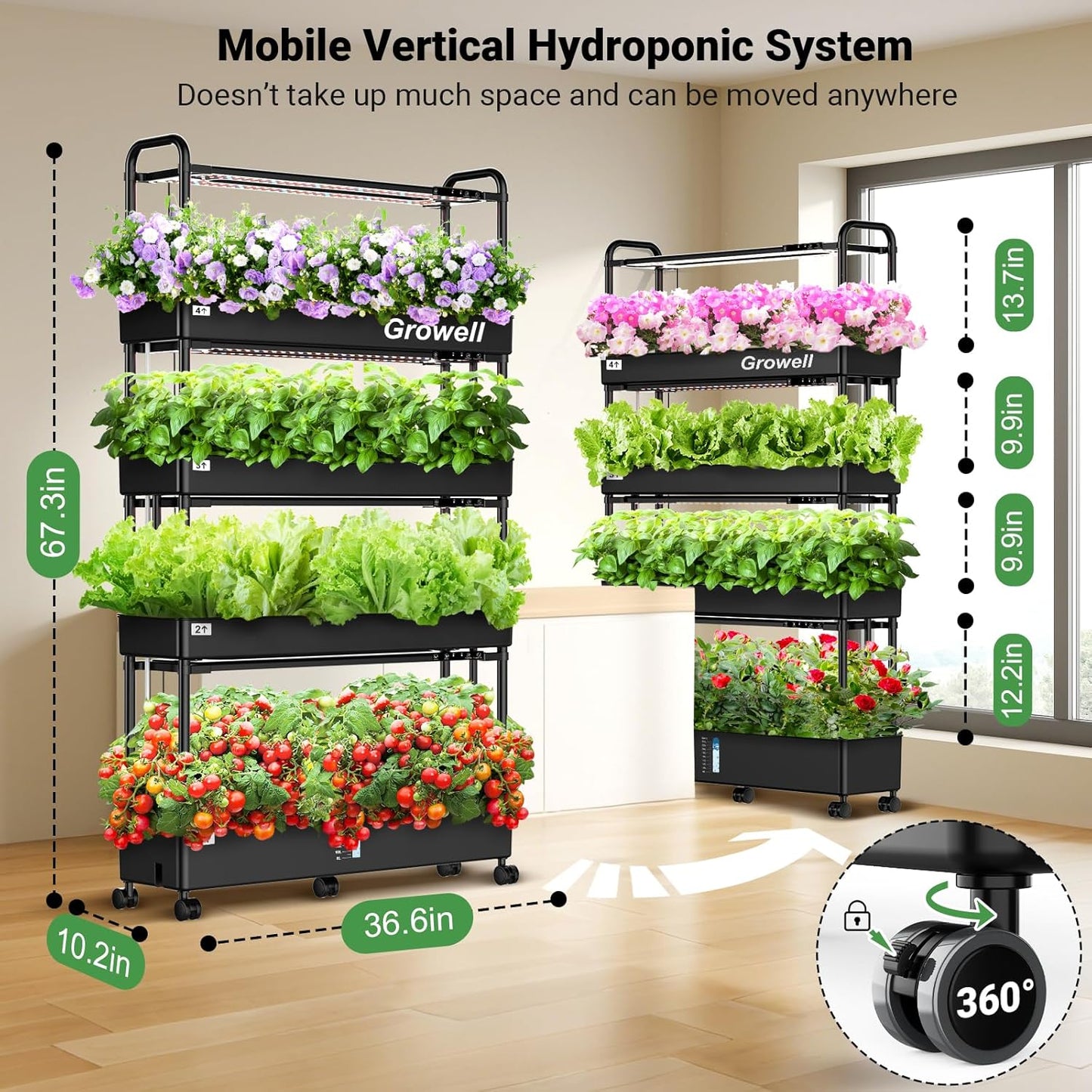 Growell Large Hydroponics Growing System Kit, 60 Pods Vertical Hydroponic Garden with 2 Light Modes Grow Light