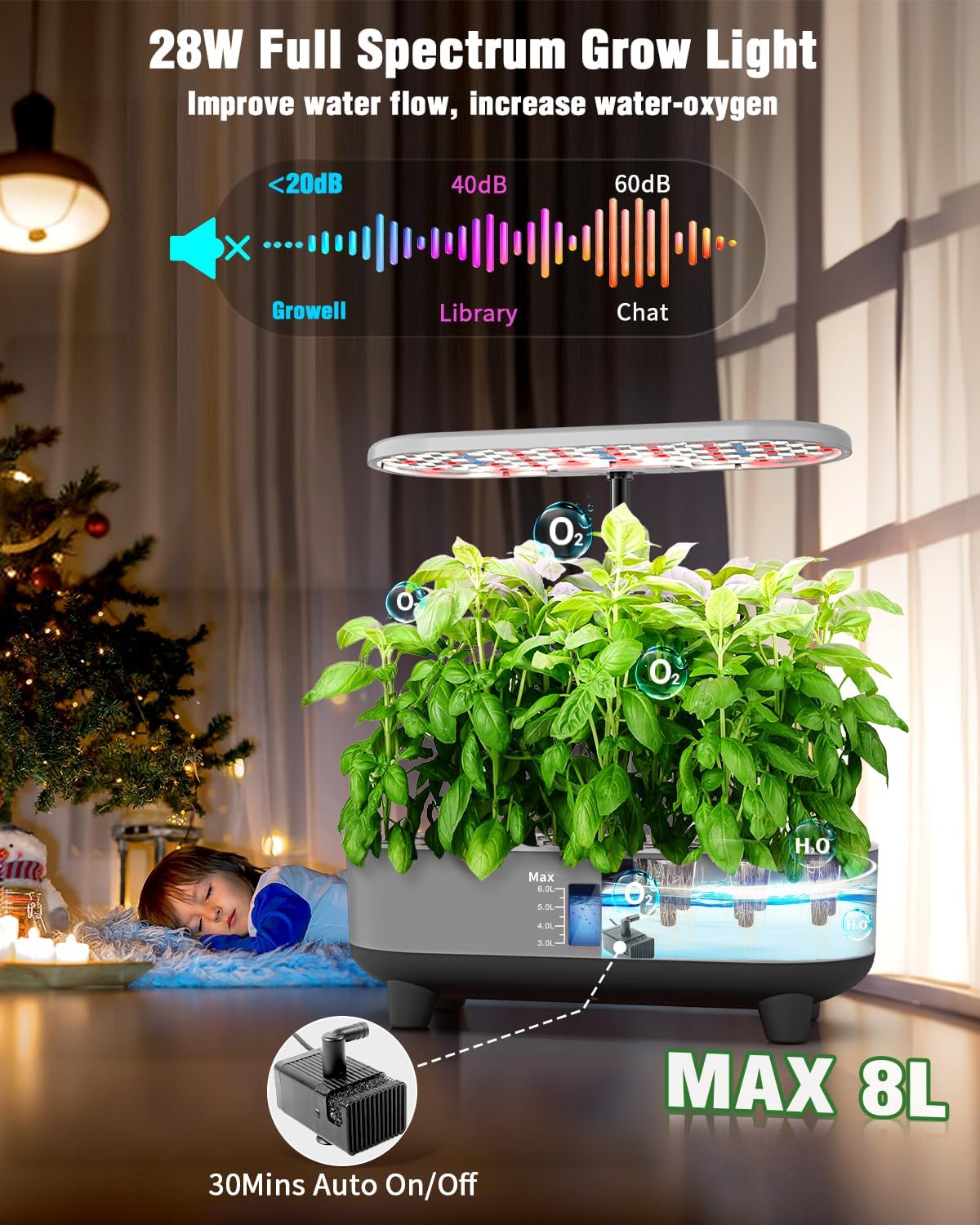 HS05 Hydroponics Growing System Kit, 16 Pods Indoor Garden with 28W Full Spectrum LED Grow Light