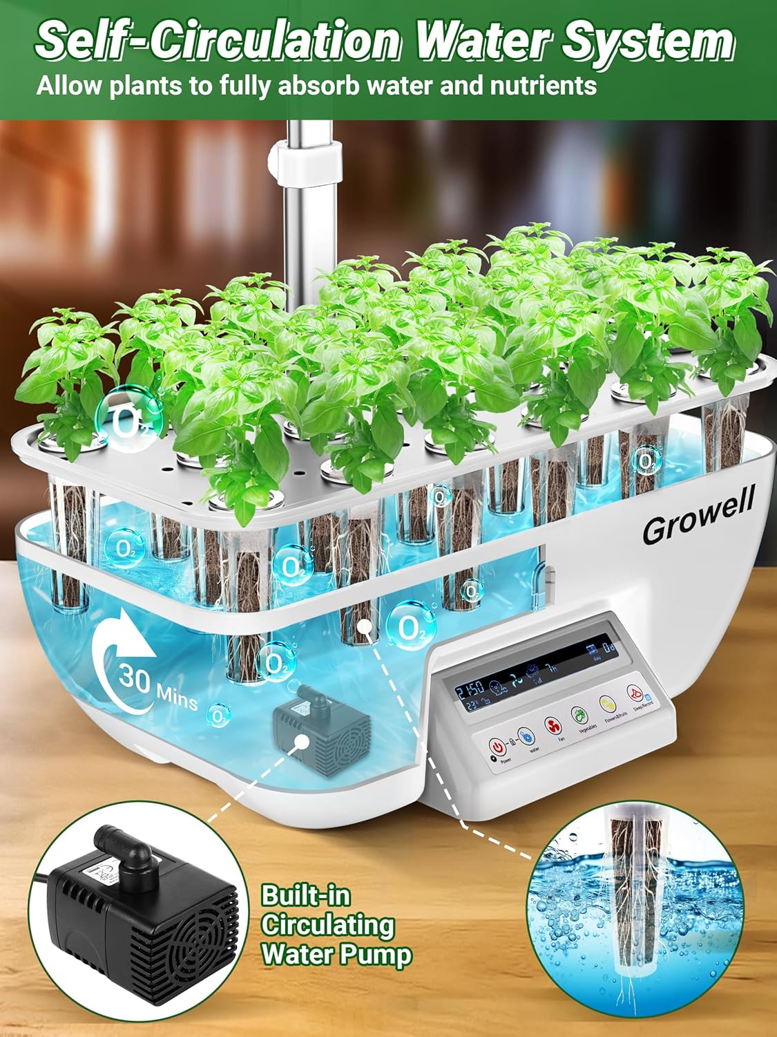 Hydroponics Growing System Kit, 16 Pods Indoor Garden with 28W Full Spectrum LED Grow Light