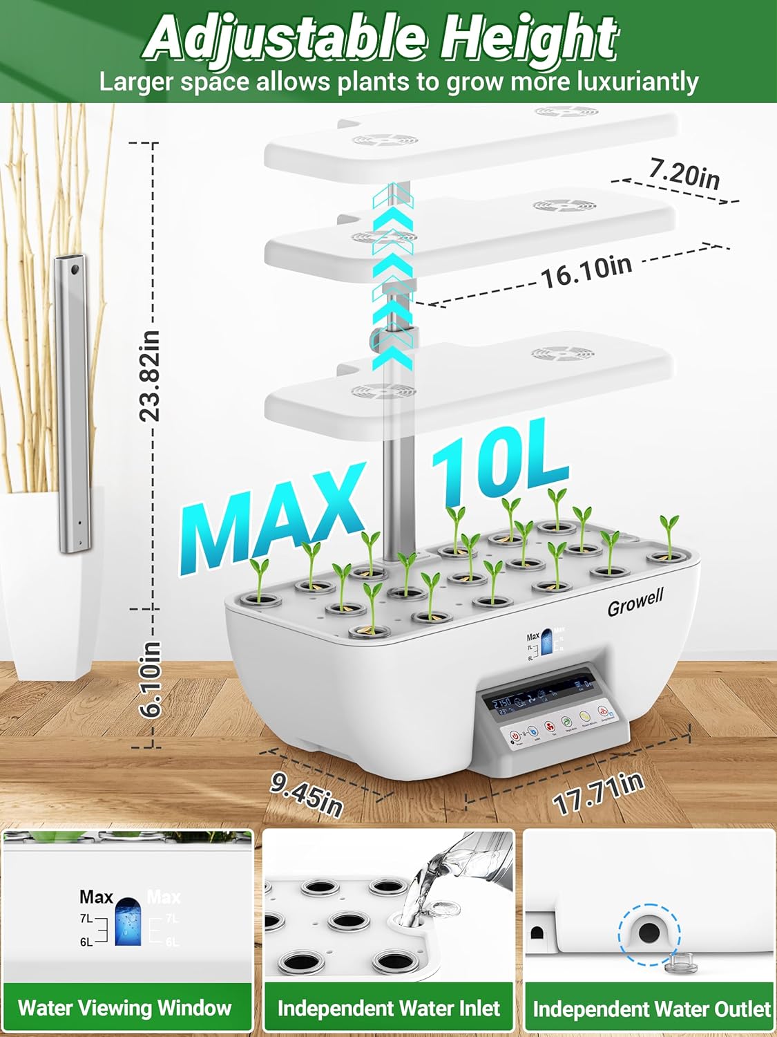 Hydroponics Growing System Kit, 16 Pods Indoor Garden with 28W Full Spectrum LED Grow Light