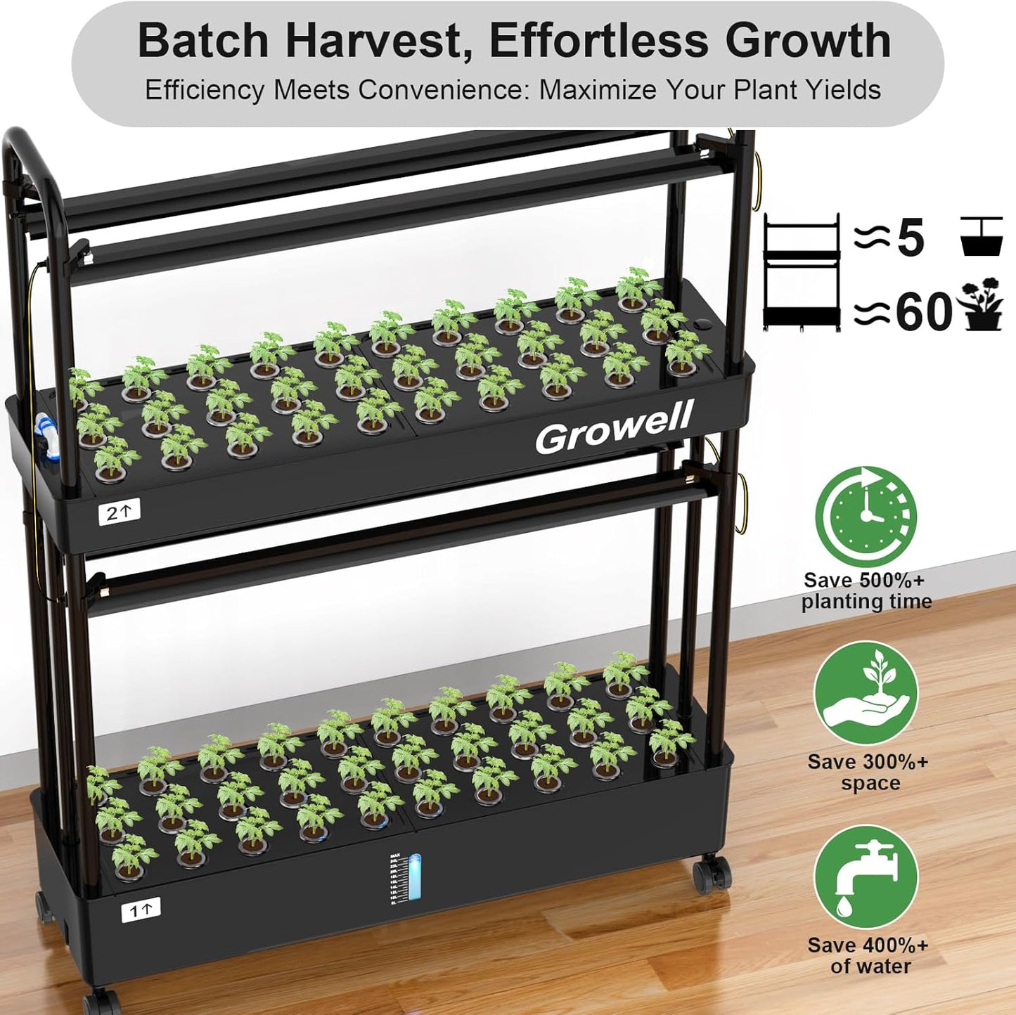 HS03 Hydroponics Growing System Kit, 60 Pods Vertical Indoor Garden with LED Grow Light