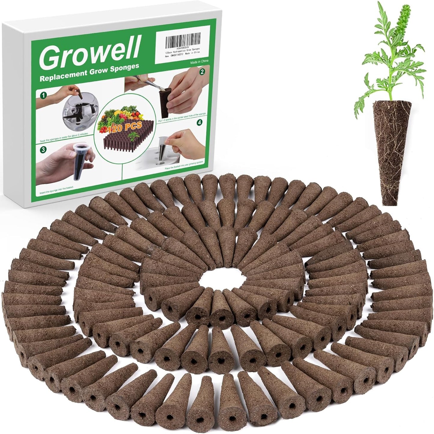 Grow Sponges 120 Pack, Seed Pods Replacement Compatible with Aerogarden and Others, Hydroponic Sponges for Indoor Growing Systems