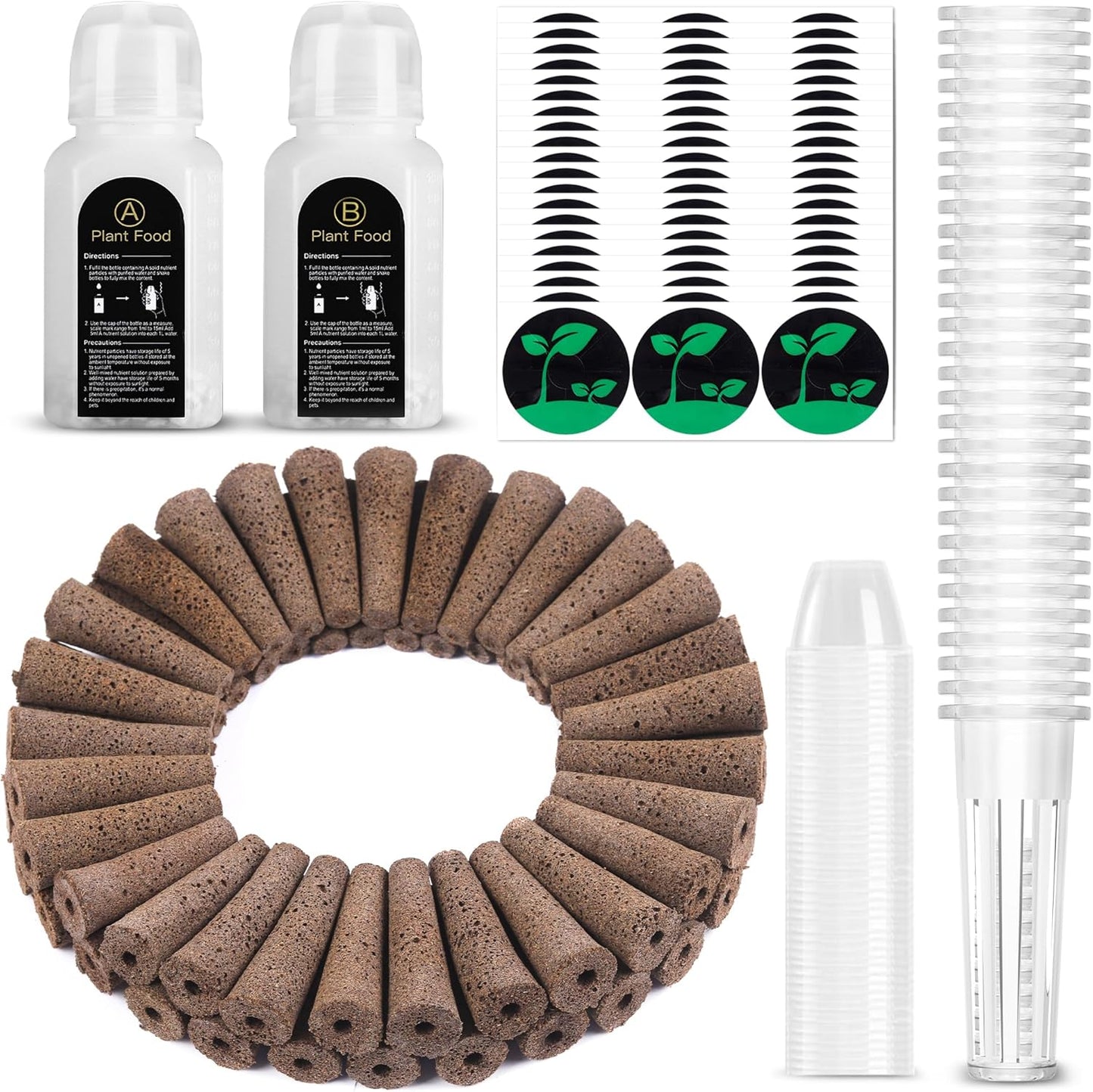 Seed Pod Kit for Aerogarden, 182 Pcs Grow Anything Kit for Hydroponics Growing System, Hydroponics Supplies with 60 Grow Sponges, 30 Grow Baskets, Plant Food A&B, 30 Grow Domes, 60 Pod Labels