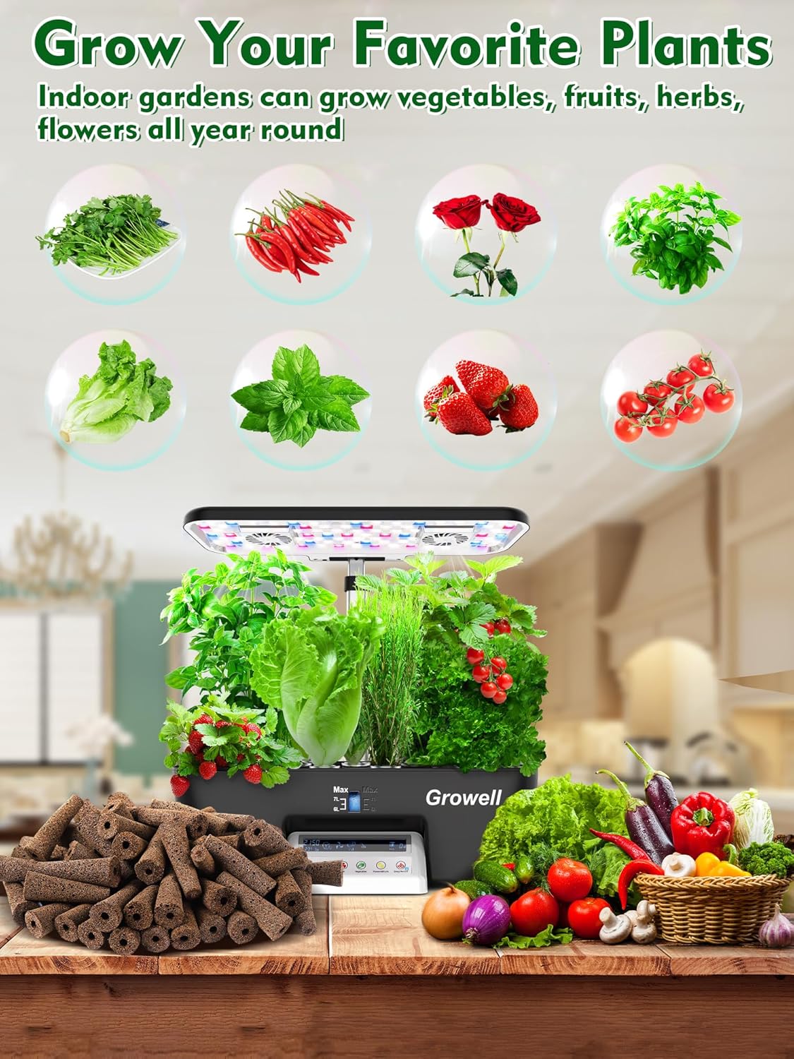 Seed Pod Kit for Aerogarden, 182 Pcs Grow Anything Kit for Hydroponics Growing System, Hydroponics Supplies with 60 Grow Sponges, 30 Grow Baskets, Plant Food A&B, 30 Grow Domes, 60 Pod Labels