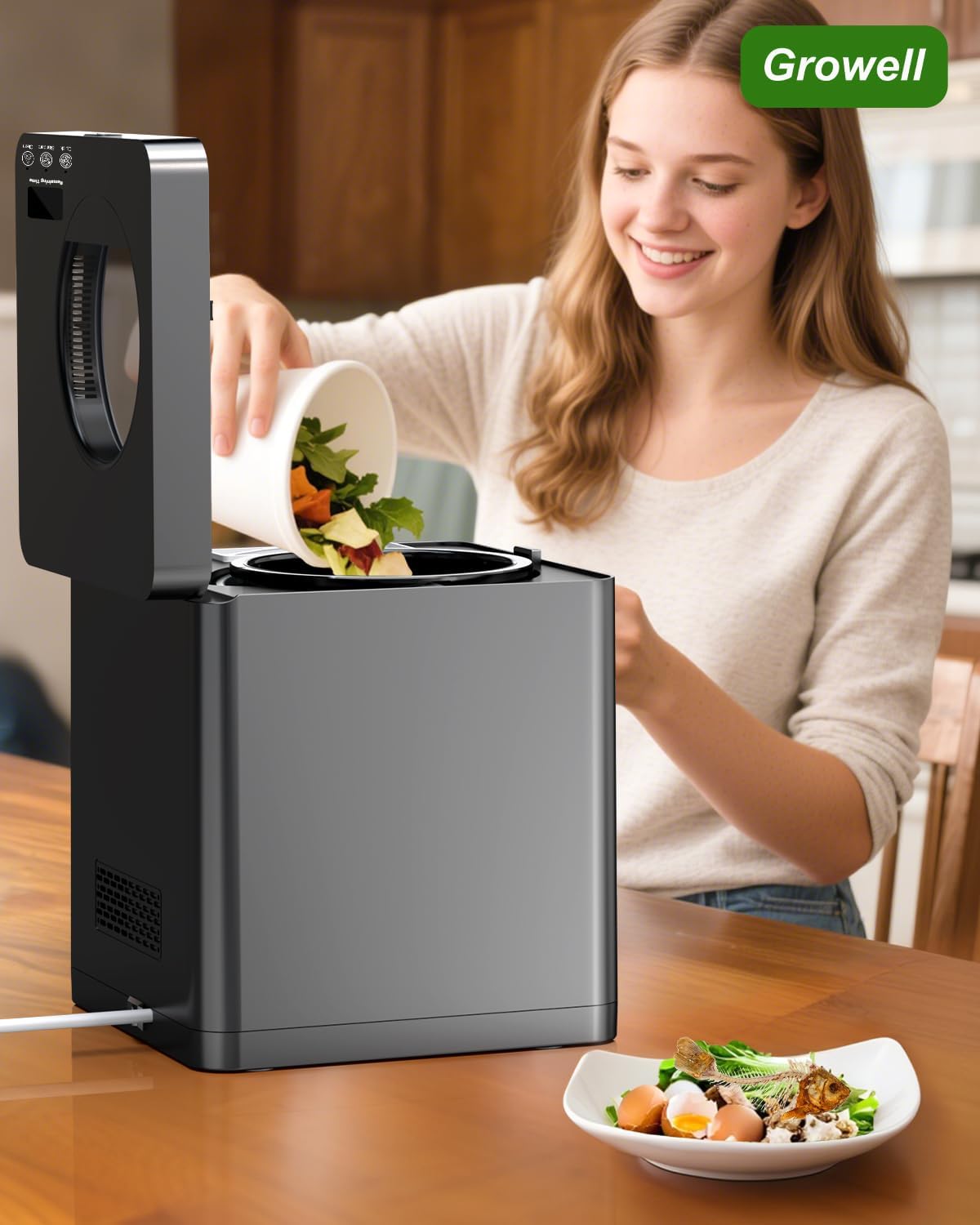 Electric Composter for Kitchen, Smart Composter Indoor Electric with Activated Carbon Filter