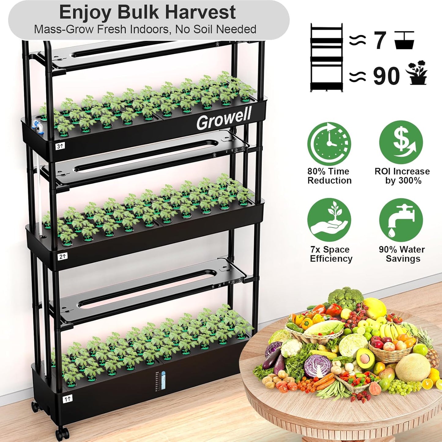 Growell Large Hydroponics Growing System Kit, 60 Pods Vertical Hydroponic Garden with 2 Light Modes Grow Light