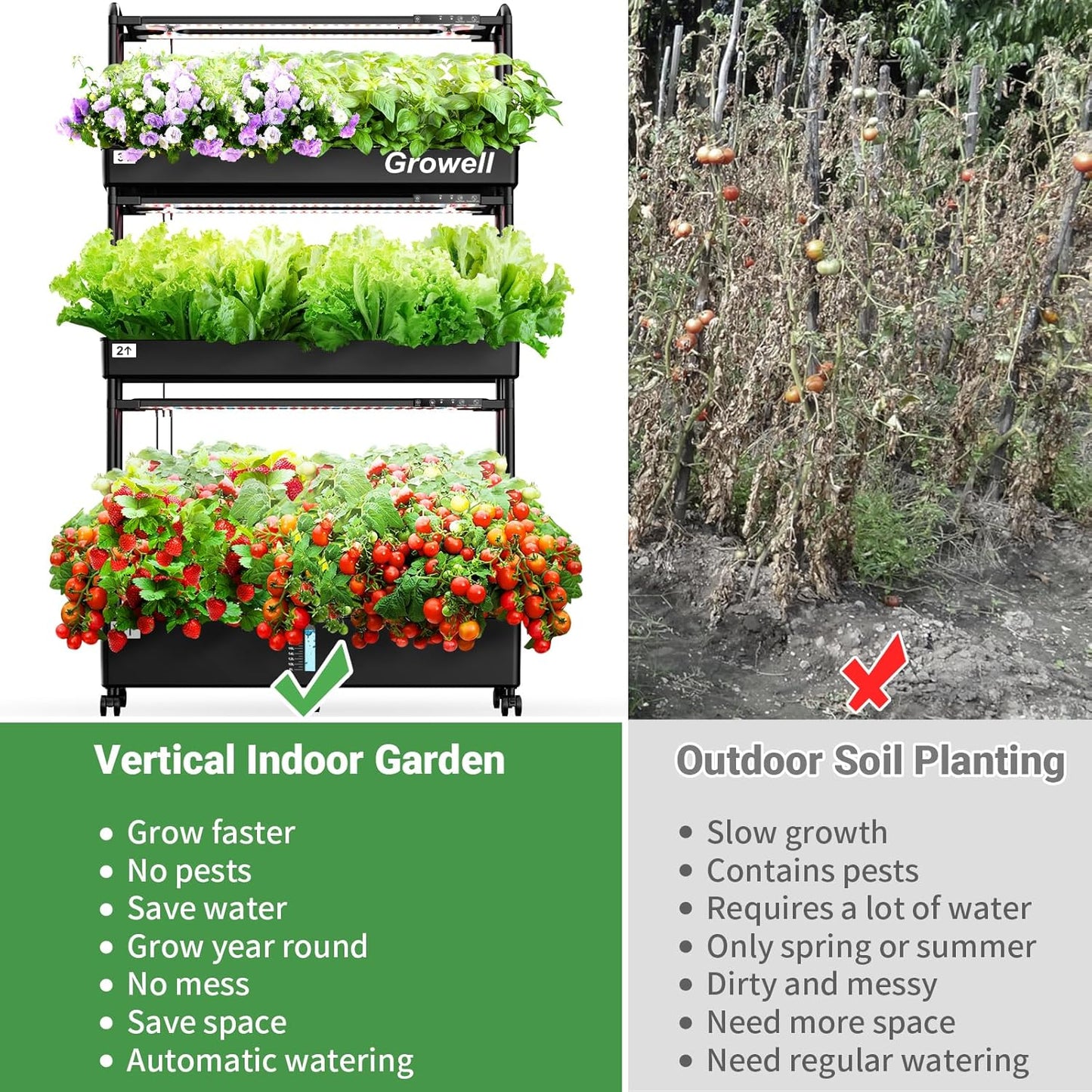 Growell Large Hydroponics Growing System Kit, 60 Pods Vertical Hydroponic Garden with 2 Light Modes Grow Light