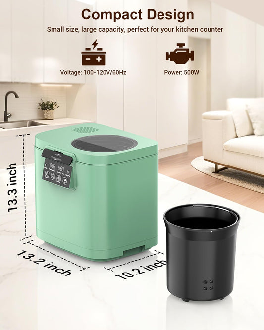 4L Electric Composter for Kitchen, Smart Countertop Compost Bin with Visible Window,Odorless & Low Noise, Auto-Cleaning,Turn Food Waste into Fertilizer, Food Waste Compost Indoor Machine, EC01