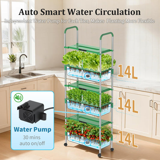 Growell Hydroponics Growing System Kit, 81 Pods Vertical Indoor Herb Garden with Smart LED Grow Light, Auto Circulating Water Pump Each Tier, 42L Hydroponic Gardening Systems for Ideal Gifts (Green),GWHS12GN