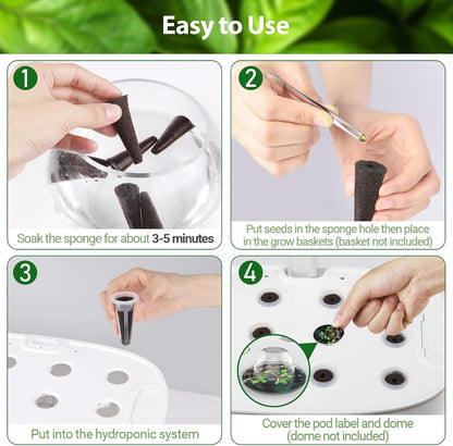 Growell 120Pcs Hydroponic Pods Kit, 60 Grow Sponges with 60 Pod Labels, Hydroponics Supplies, Grower Pods Refill Compatible with AeroGarden & Most Growing System, Seed Starter Pods for Indoor Garden,GWHS11ACCY1