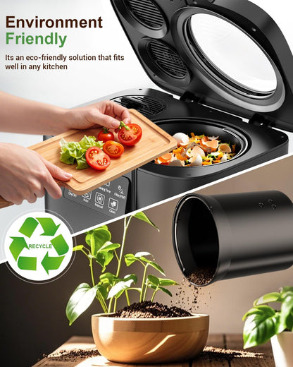 Electric Composter for Kitchen, 4L Indoor Odorless Compost Bin with 2 Carbon Filters, Upgraded Brushless Motor, Auto-Clean, LED Display, Visible Window, Smart Countertop Food Waste Composting Machine,GWEC01BKB