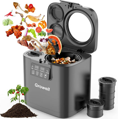 Electric Composter for Kitchen, 4L Indoor Odorless Compost Bin with 2 Carbon Filters, Upgraded Brushless Motor, Auto-Clean, LED Display, Visible Window, Smart Countertop Food Waste Composting Machine,GWEC01BKB