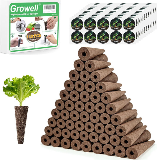Growell 280Pcs Hydroponic Pods Kit, 140 Grow Sponges with 140 Pod Labels, Hydroponics Supplies, Grower Pods Refill Compatible with AeroGarden & Most Growing System, Seed Starter Pods for Indoor Garden,GWHS11ACCY2