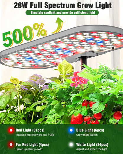 Hydroponics Growing System Kit, 16 Pods Indoor Garden with 28W Full Spectrum LED Grow Light