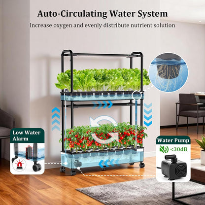 Large Basket Hydroponics Growing System Kit, 32 Pods Vertical Hydroponic Garden with 2 Grow Light Modes, Auto Circulating Water System, 32L Indoor Gardening System for Herb Vegetable Fruit