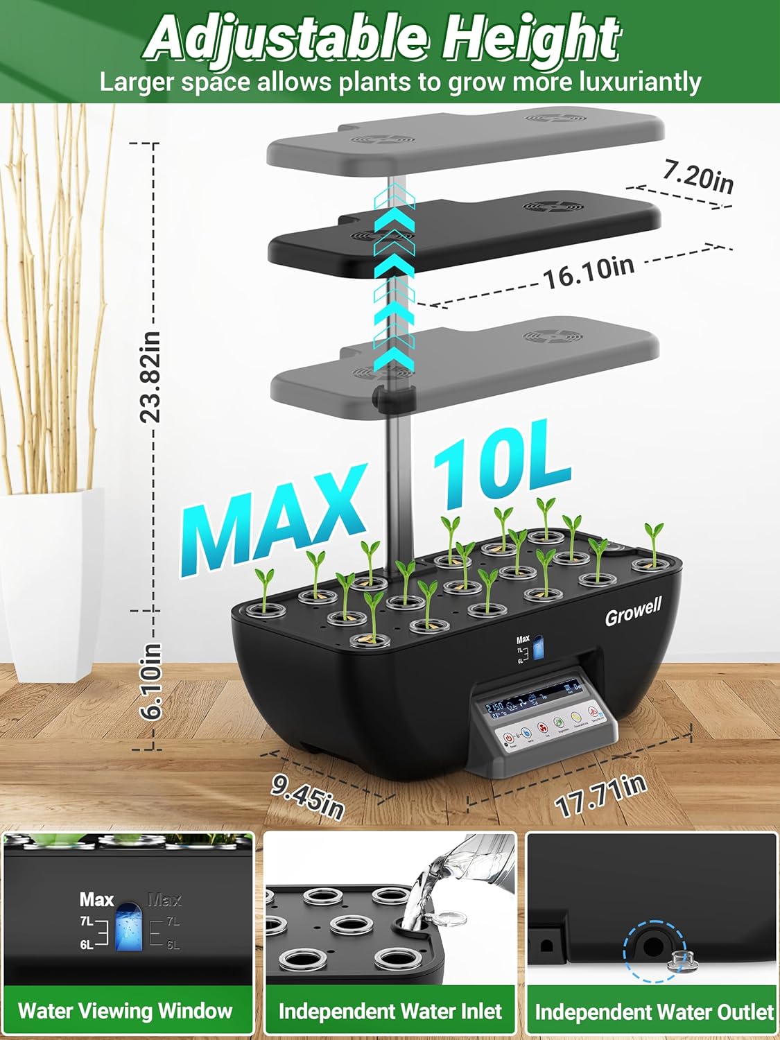 Hydroponics Growing System Kit, 16 Pods Indoor Garden with 28W Full Spectrum LED Grow Light