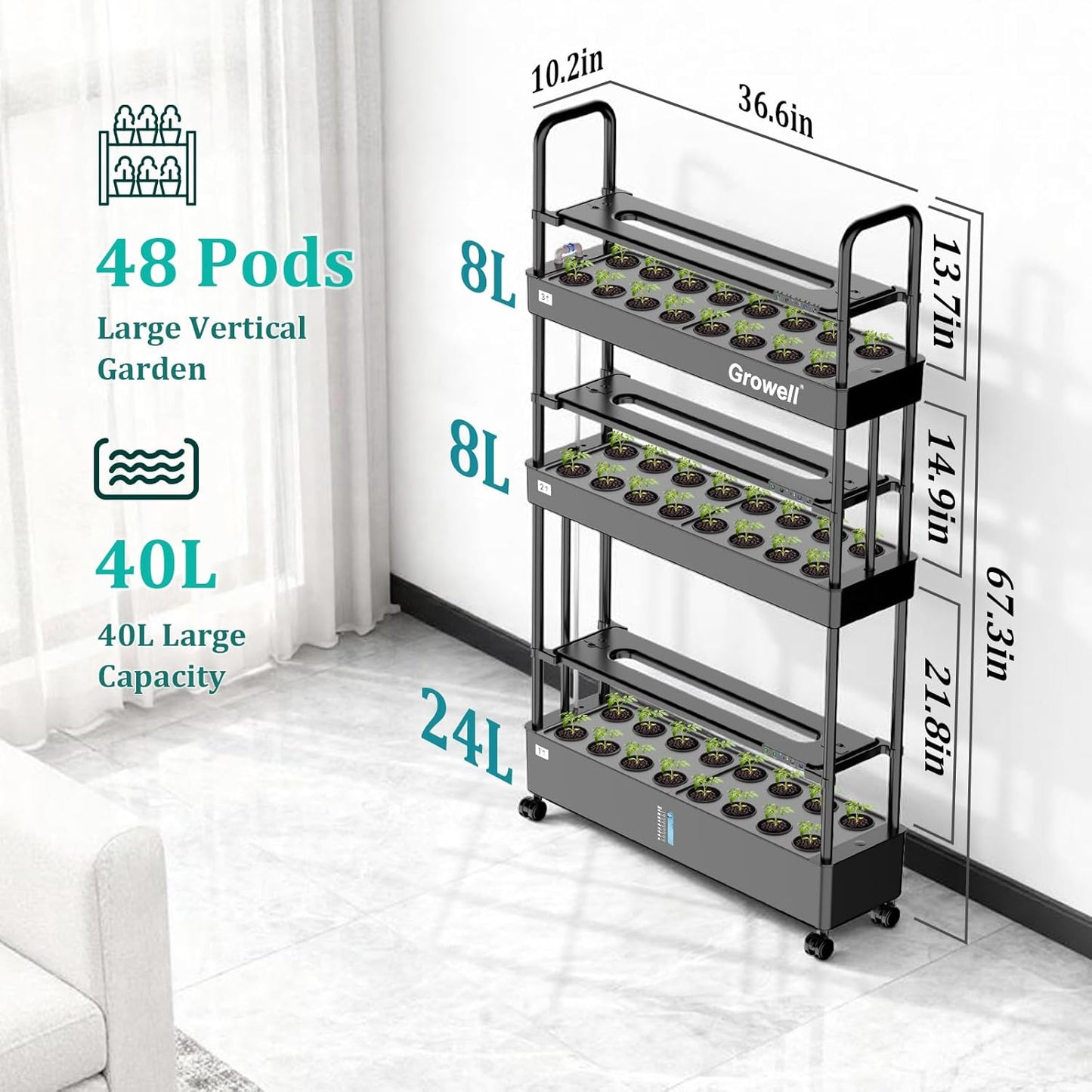 Large Basket Hydroponics Growing System Kit, 32 Pods Vertical Hydroponic Garden with 2 Grow Light Modes, Auto Circulating Water System, 32L Indoor Gardening System for Herb Vegetable Fruit