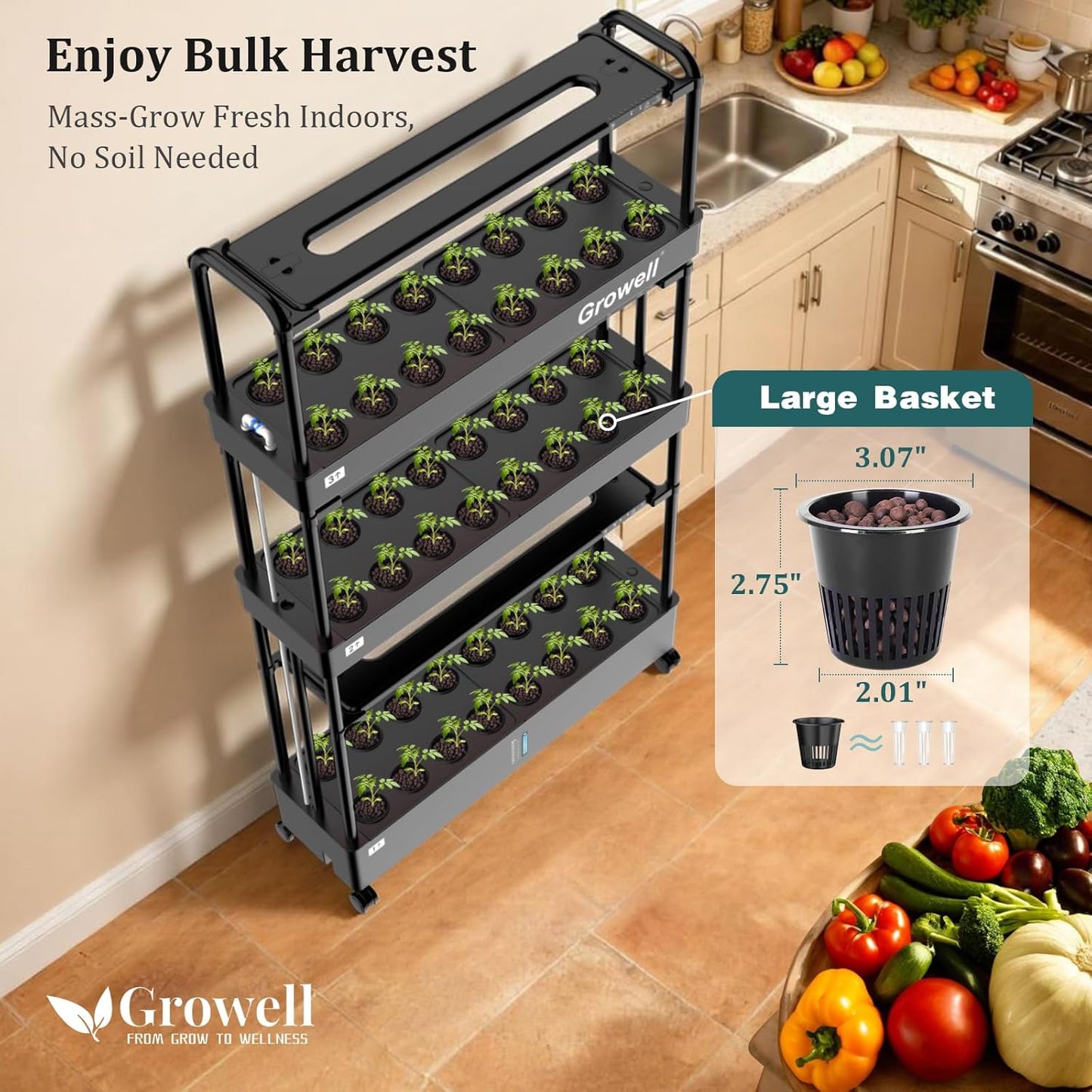 Large Basket Hydroponics Growing System Kit, 32 Pods Vertical Hydroponic Garden with 2 Grow Light Modes, Auto Circulating Water System, 32L Indoor Gardening System for Herb Vegetable Fruit