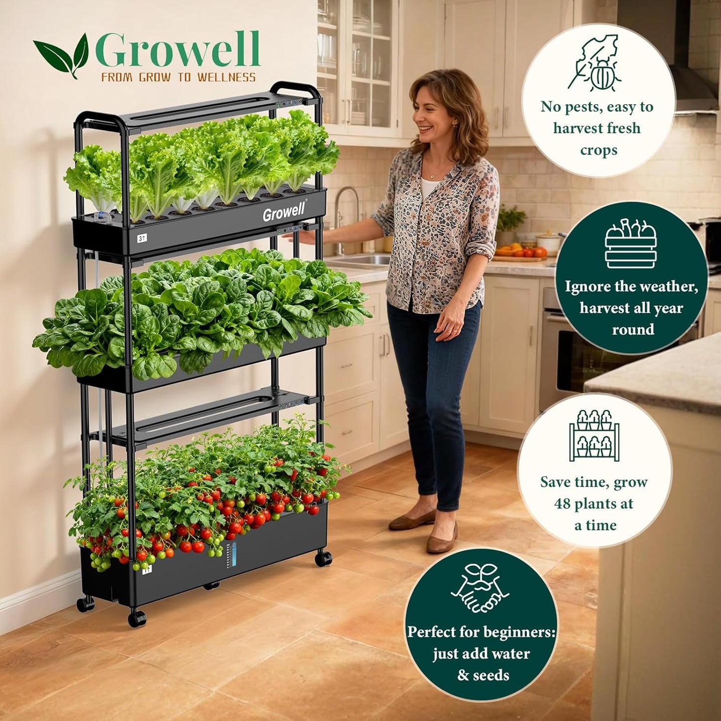 Large Basket Hydroponics Growing System Kit, 32 Pods Vertical Hydroponic Garden with 2 Grow Light Modes, Auto Circulating Water System, 32L Indoor Gardening System for Herb Vegetable Fruit