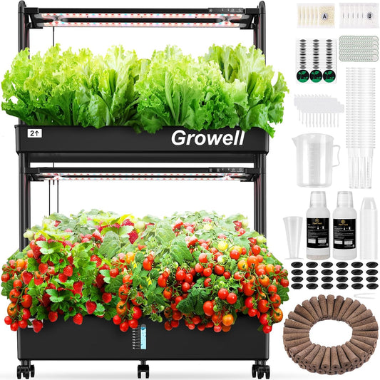Growell Large Hydroponics Growing System Kit, 60 Pods Vertical Hydroponic Garden with 2 Light Modes Grow Light
