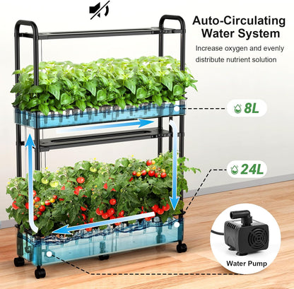 Growell Large Hydroponics Growing System Kit, 60 Pods Vertical Hydroponic Garden with 2 Light Modes Grow Light