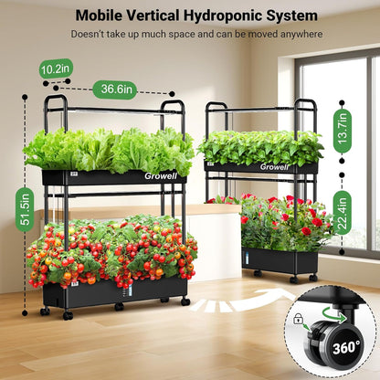 Growell Large Hydroponics Growing System Kit, 60 Pods Vertical Hydroponic Garden with 2 Light Modes Grow Light