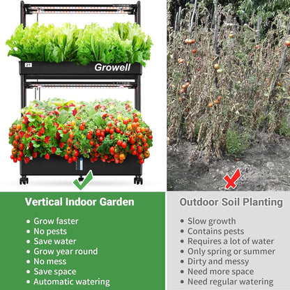 Growell Large Hydroponics Growing System Kit, 60 Pods Vertical Hydroponic Garden with 2 Light Modes Grow Light