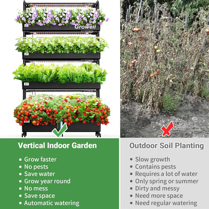 Growell Large Hydroponics Growing System Kit, 60 Pods Vertical Hydroponic Garden with 2 Light Modes Grow Light