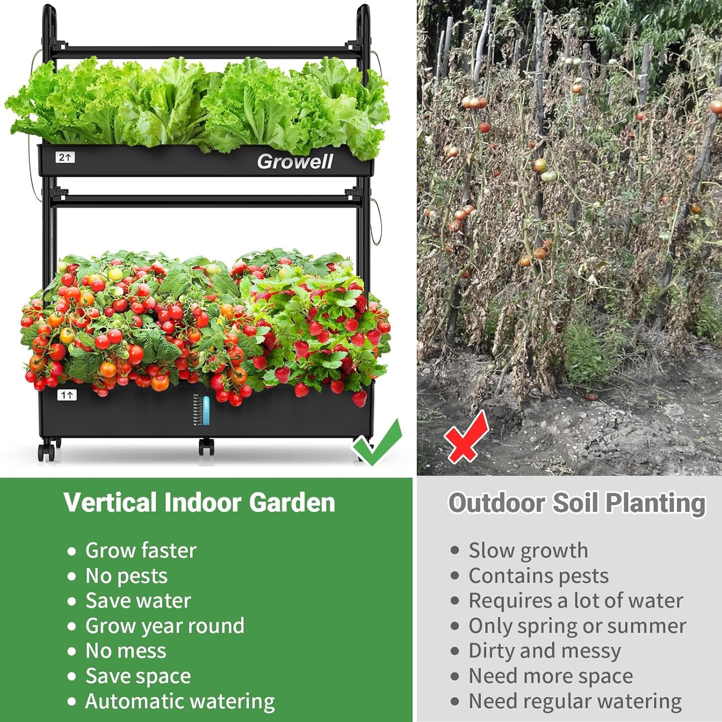 HS03 Hydroponics Growing System Kit, 60 Pods Vertical Indoor Garden with LED Grow Light